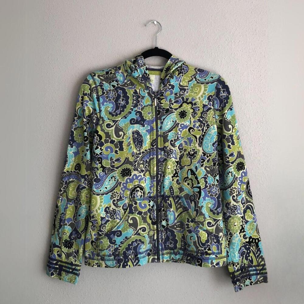 Sigrid Olsen Green and Blue Paisley Zip Up Hoodie